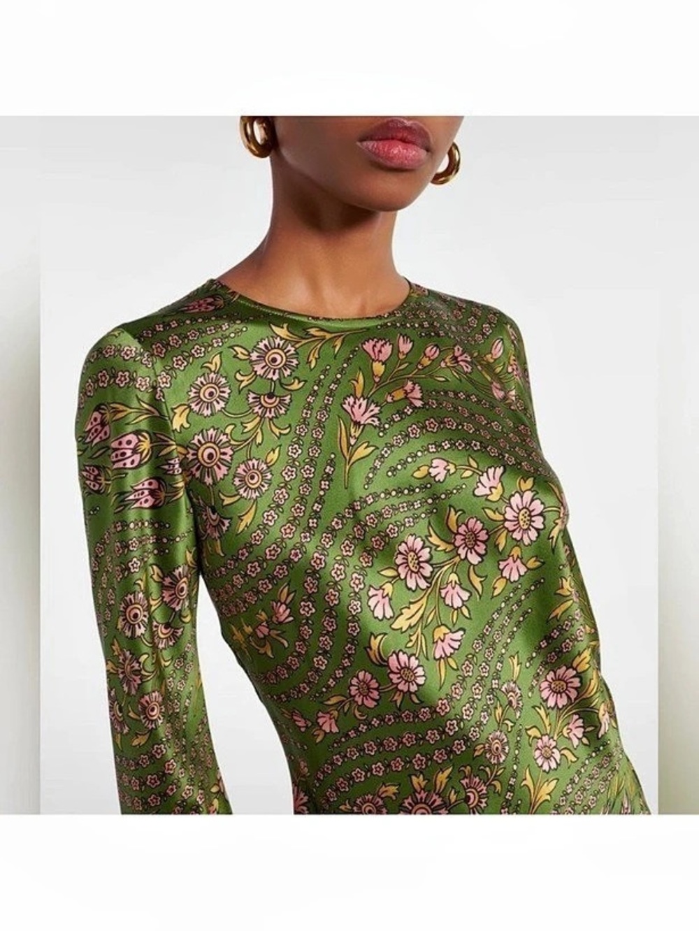 NWOT Veronica Beard Gemma Silk-Blend Satin Maxi Dress Green & Pink Medium - Picture 6 of 11